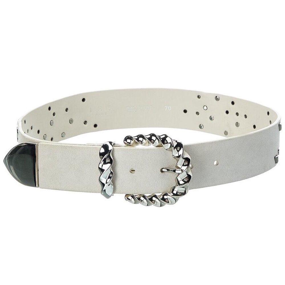 IRO Women's White Junka Leather Cowhide Suede Studded Belt - Size 80